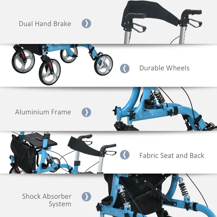 Premium 4-Wheel Rollator with Seat & Bag - Adjustable Mobility Walker - Dual Brakes