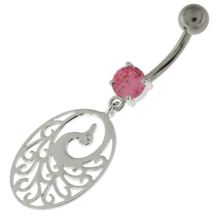 925 Sterling Silver Dancing Peacock Belly Button Ring