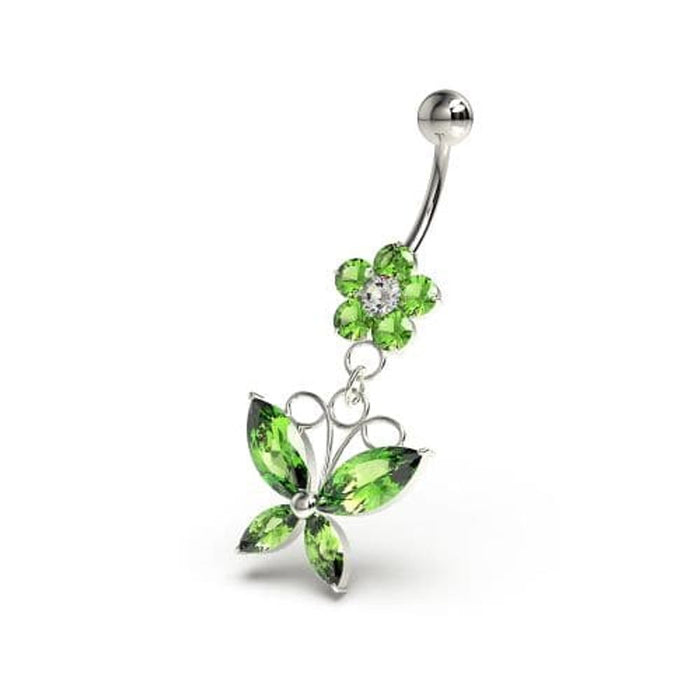 Flower with Dangling butterfly Navel Belly Piercing