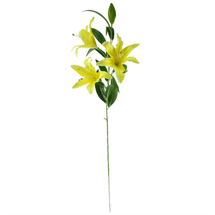 100cm Yellow Lily & Fern Glass Vase - Complete Artificial Flower Arrangement Pack