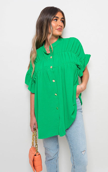 Rebecca Button Down Pleated Frill Tops - Sophisticated and Stylish for Any Occasion!