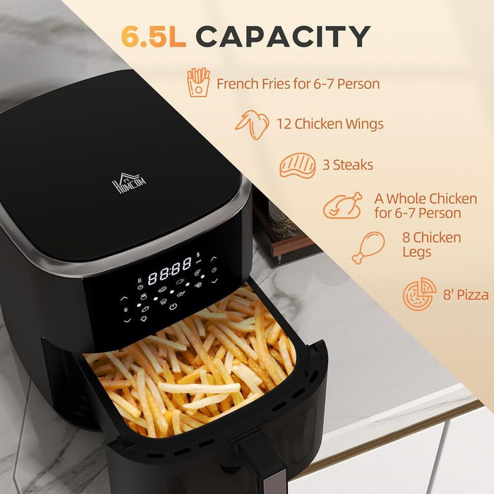 Premium 1500W 4-in-1 Air Fryer: Air Fry, Bake, Roast, Dehydrate. Includes Cookbook. High-quality 6.5L Capacity.