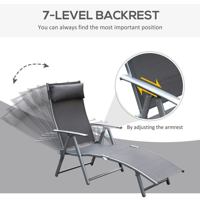 Premium Sun Lounger Recliner - Foldable, 7 Levels, Grey