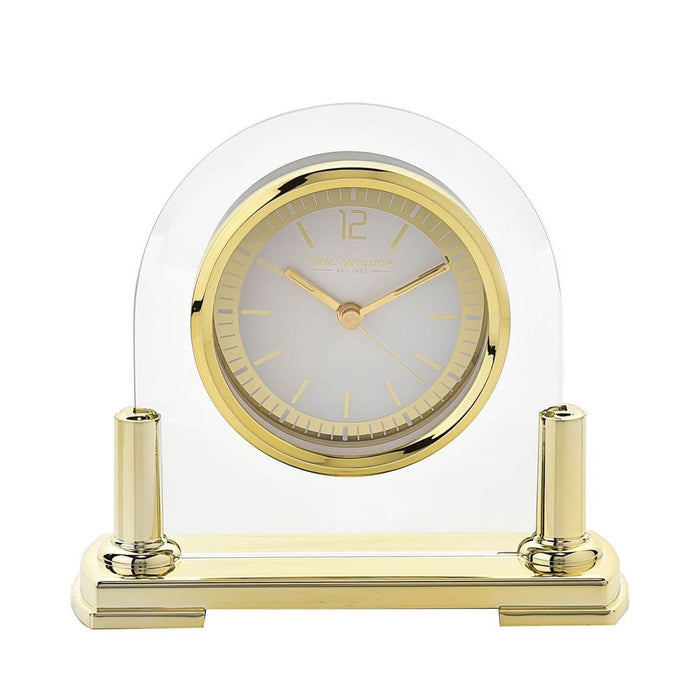 Wm.Widdop Glass Mantel Clock | 2 Tone Dial | Gold Stand