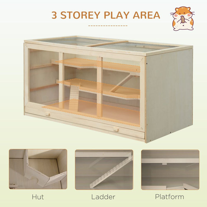 PawHut Wooden Large Hamster Cage Syrian Hamster Mouse Rats Mice Rodent Small Animals Hutch Exercise Play House Pen 115L x 57W x 55H(cm)