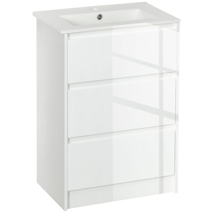 600mm Bathroom Vanity Unit w/ 1 Tap Hole Basin Drawers Gloss White