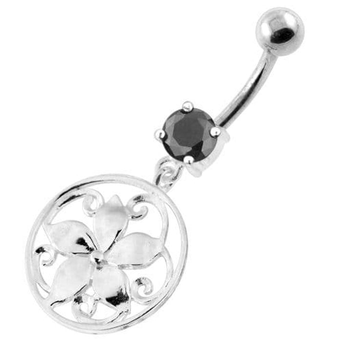 925 Sterling Silver Floral Flower Navel Belly Ring