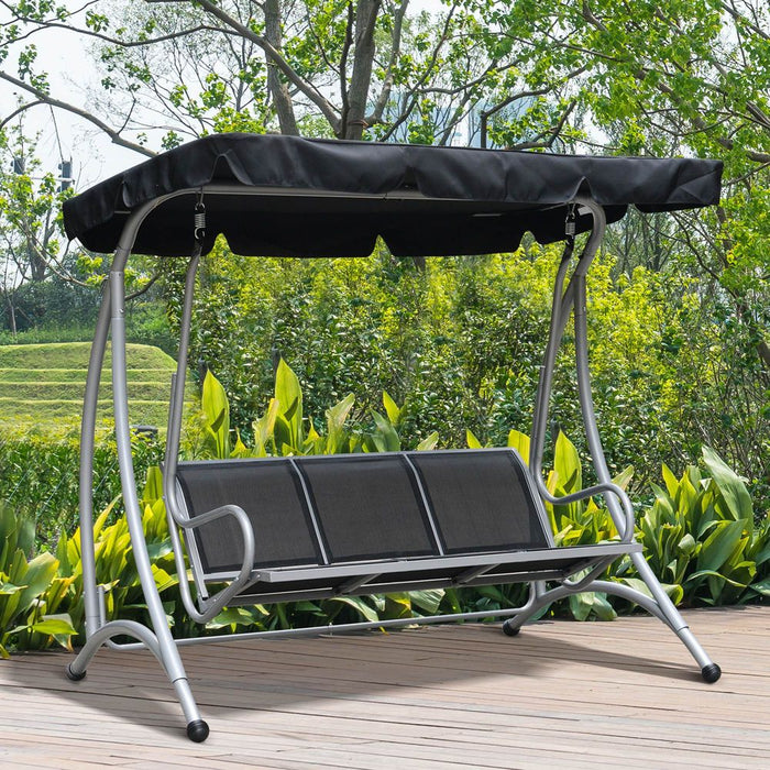 Premium 3-Person Swing Chair w/ Adjustable Canopy - Black | Best Quality Steel