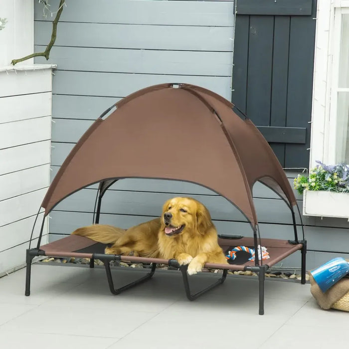 Ultimate Comfort Elevated Pet Bed - Canopy Tent - Outdoor - Coffee - 122cm