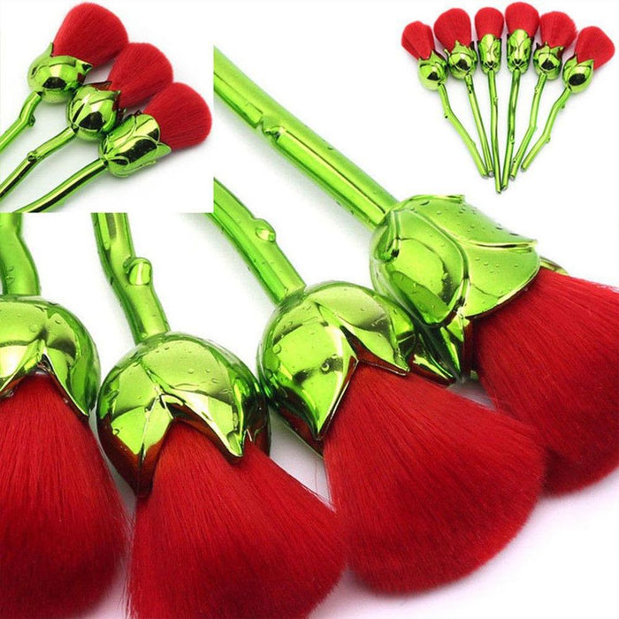 Beauty and the Beast Rose Makeup Brushes - High-Quality, Glossy Handles - 6pc Set