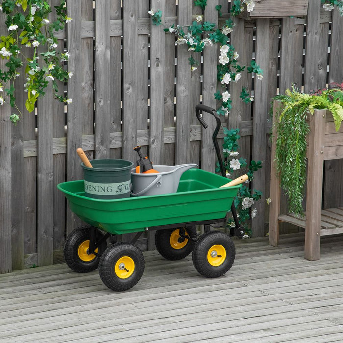 75L Garden Cart: Heavy Duty 4 Wheel Wheelbarrow for Effortless Gardening & Landscaping (Green)