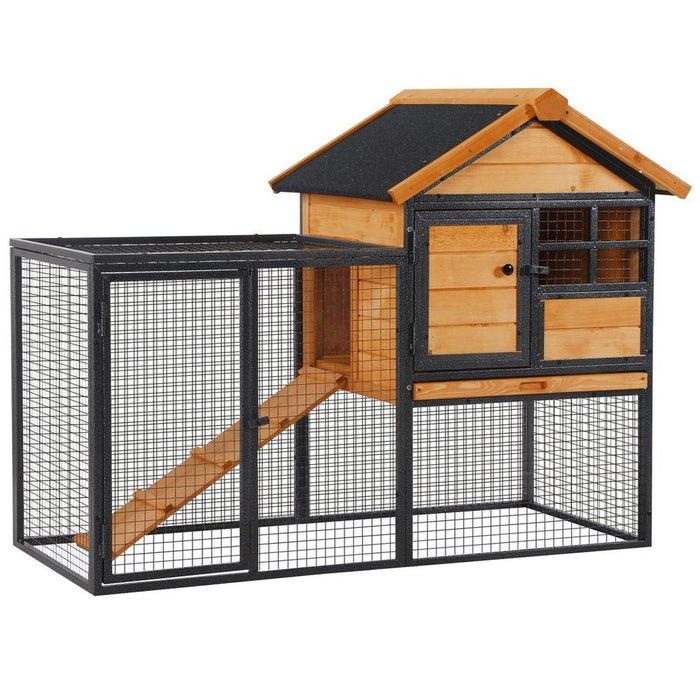 Deluxe Wood-Metal Rabbit Hutch | Outdoor Pet House | 122 x 63 x 92cm