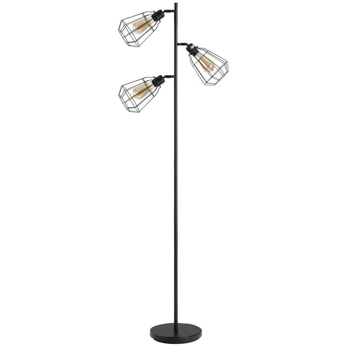 Premium Industrial Steel Birdcage Floor Lamp | 3 Lights | Round Base | Black