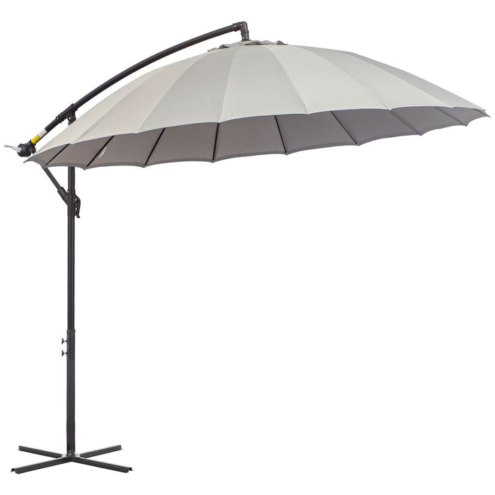 Premium Shanghai Parasol - Overhanging Design, Crank Handle, Cross Base - 3(m), Grey Outsunny