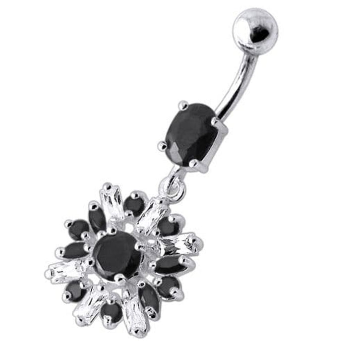 Fancy Vintage Jeweled Dangling SS Bar Navel Ring