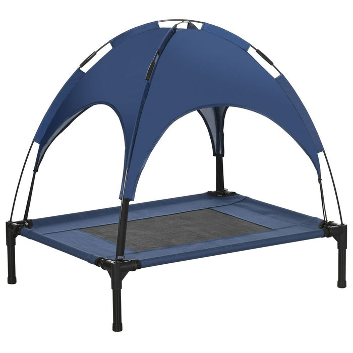 PawHut 76cm Elevated Dog Bed - Cooling Raised Pet Cot with UV Protection Canopy - Blue