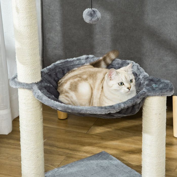 PawHut 83cm Cat Tree Tower for Indoor Cats w/Sisal Scratching Post Hammock Hanging Toy Activity Centre - Grey