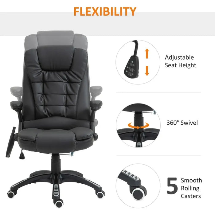 Executive Office Chair with Massage and Heat PU Leather Reclining Chair, Black