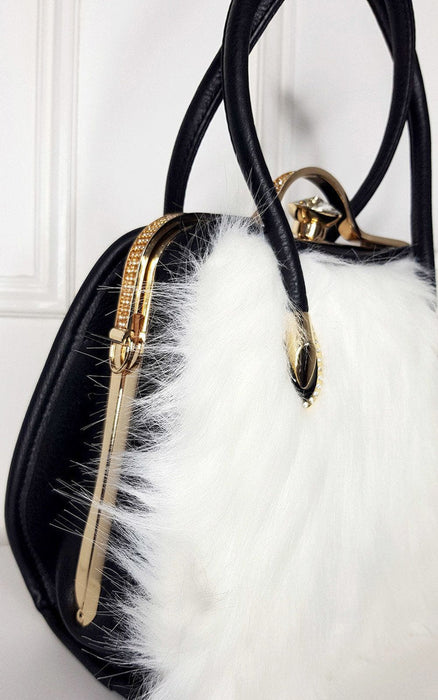 Faux Fur Handbag - Stylish & Luxurious - Perfect for Every Occasion - High Quality Materials - Black/White - Approx 10'' x 12''