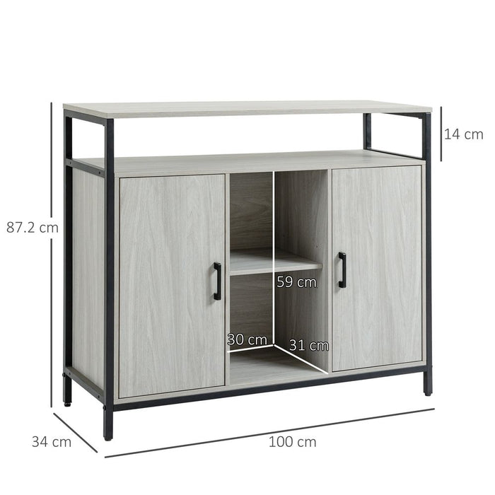 Premium Quality Light Grey Steel Sideboard - 2 Doors, Adjustable Shelves