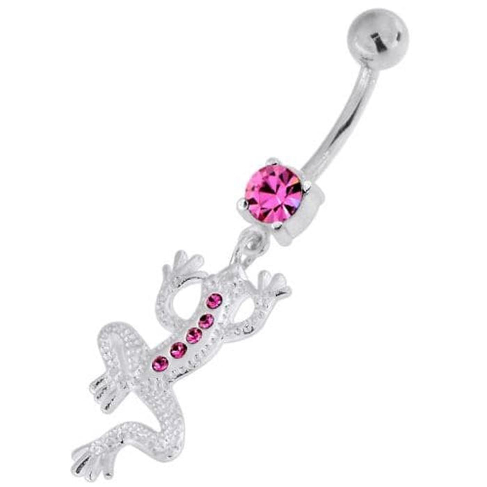 Jeweled Lizard with Frog Legs 925 Sterling Silver Navel Belly Piercing