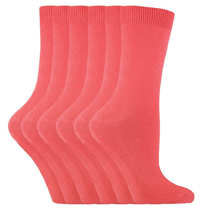 6 Pairs Ladies Plain Coloured Cotton Socks