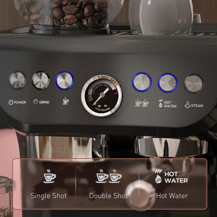 Premium Espresso Machine w/ Integrated Grinder & Steam Wand - 15 Bar Pressure - Professional Quality