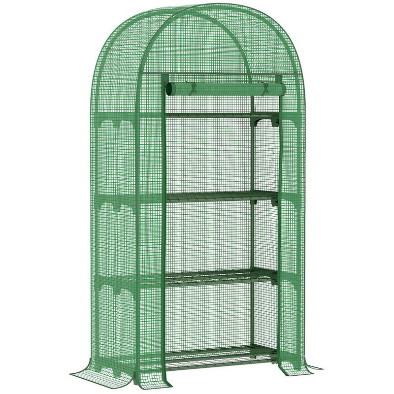 Portable Mini Greenhouse: 80x49x160cm, Steel Frame, PE Cover, Roll-Up ZipDoor, Green