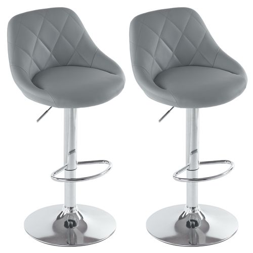 Set of 2 Counter Bar Stools, PU Leather Bar Stool, Adjustable Lift Height Swivel Stool with Comfortable Backrest for Home Office Kitchen Bar, Gray