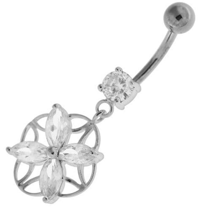 Jeweled Flower Cut out Navel Belly Button Ring