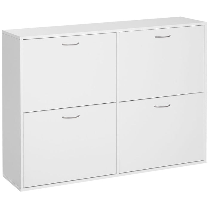 Wooden 4 Drawer Shoes Cabinet Multi Flip Down Shelf Drawer Organizer - White