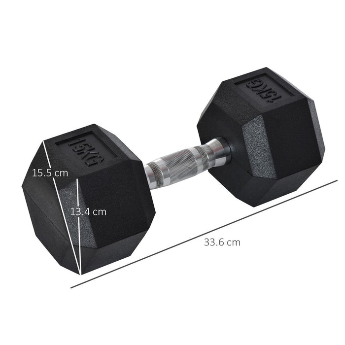 HOMCOM 15KG Single Rubber Hex Dumbbell - Portable Hand Weights for Home Gym