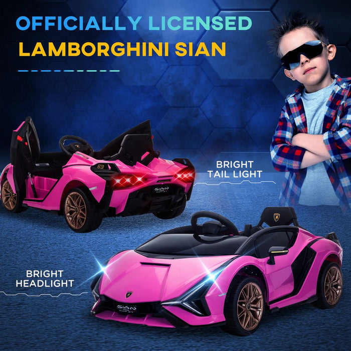 HOMCOM Lamborghini Sian Licensed 12V Kids Electric Ride On Car 2 Motors Toy Car with Remote Control Music Lights MP3 for 3-5 Years Pink