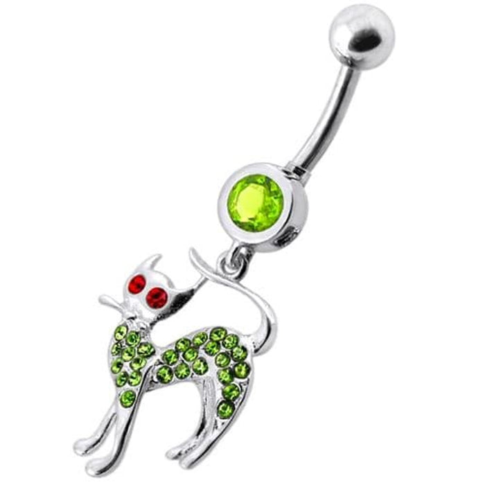 Fancy Jeweled Cat Dangling Navel Bar