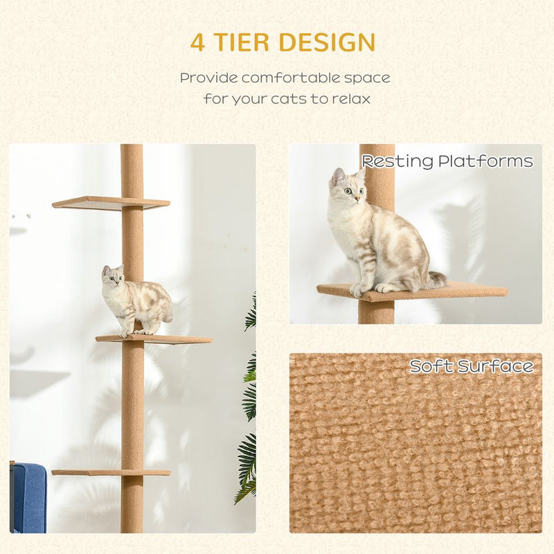 260cm Floor To Ceiling Cat Tree for Indoor Cats w/ Adjustable Height - Brown