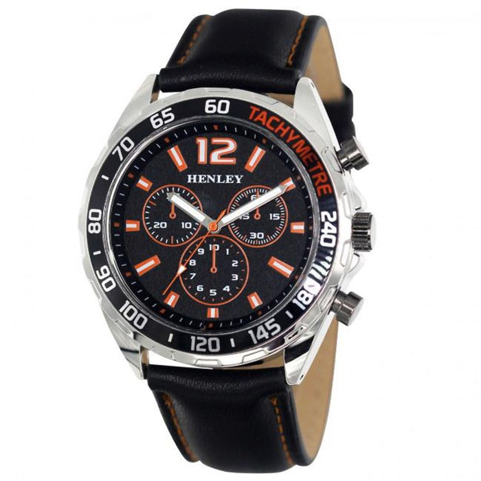 Henley Men's Multi Eye Orange Dial Black Strap Watch - High Quality Sports Fashion - Limited Stock