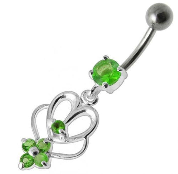 Fancy  Jeweled Dangling Curved Bar Belly Ring