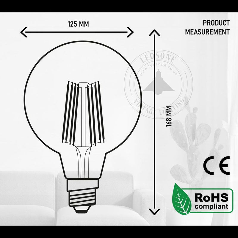 Vintage Amber Glass LED Edison Bulbs - Dimmable, Warm White, 2 Pack, 2700K - Professional Quality