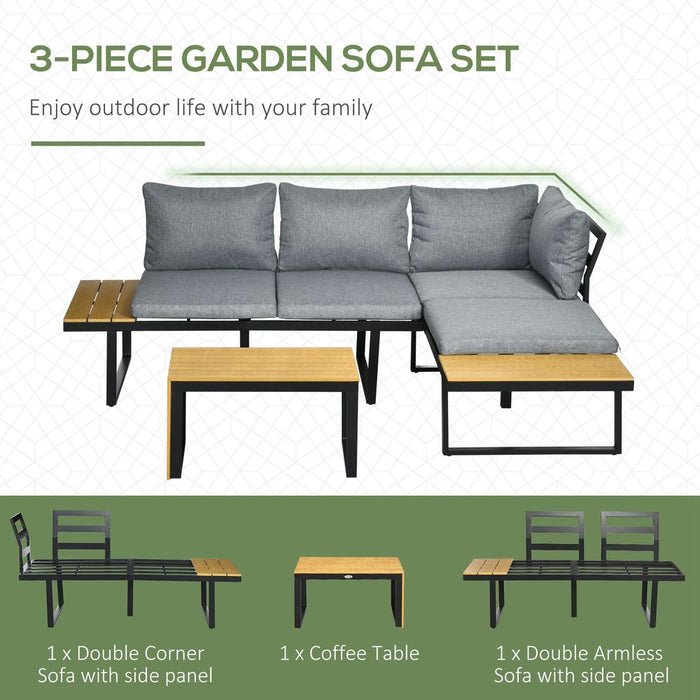 Outsunny 3PCs Patio Furniture Set - Cushions, Wood Grain Plastic Top - High Quality