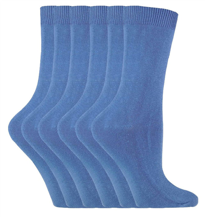 6 Pairs Ladies Plain Coloured Cotton Socks