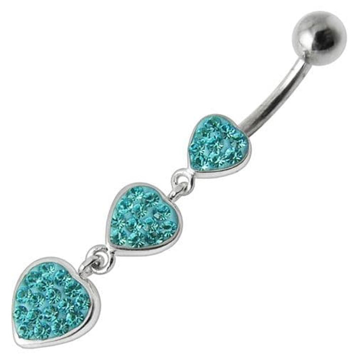 Fancy Multi Jeweled Heart Dangling Navel Ring