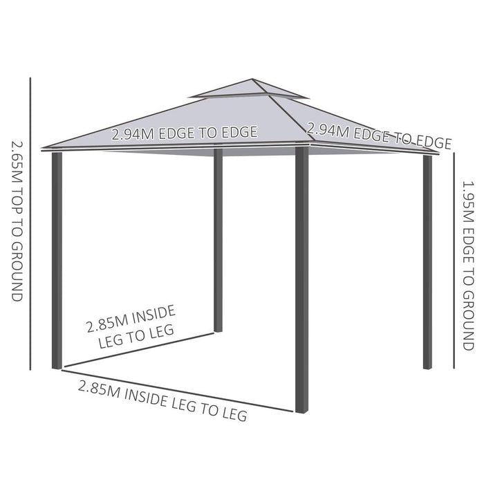 3x3M Metal Gazebo Garden Outdoor 2-tier Roof Marquee Party Tent Canopy  - Crey