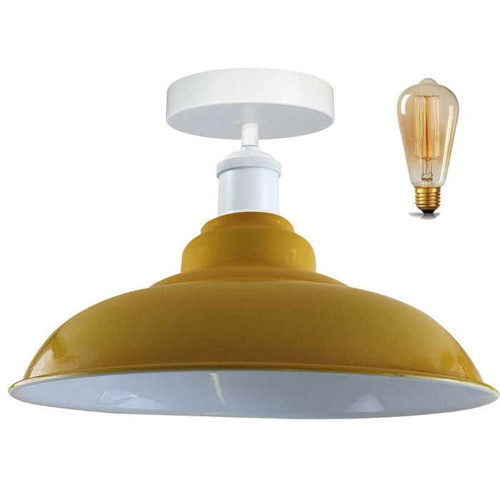 Industrial Style Ceiling Light - Metal Flush Mount Bowl Shade - Indoor Lighting - High Quality - Multiple Colors - E27 Bulb Compatible