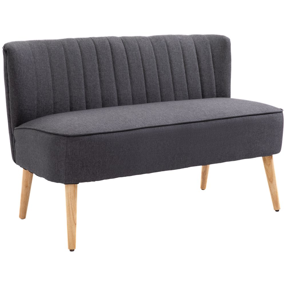Modern Double Seat Sofa Loveseat Couch Padded Linen Wood Legs, Dark Grey 128.94