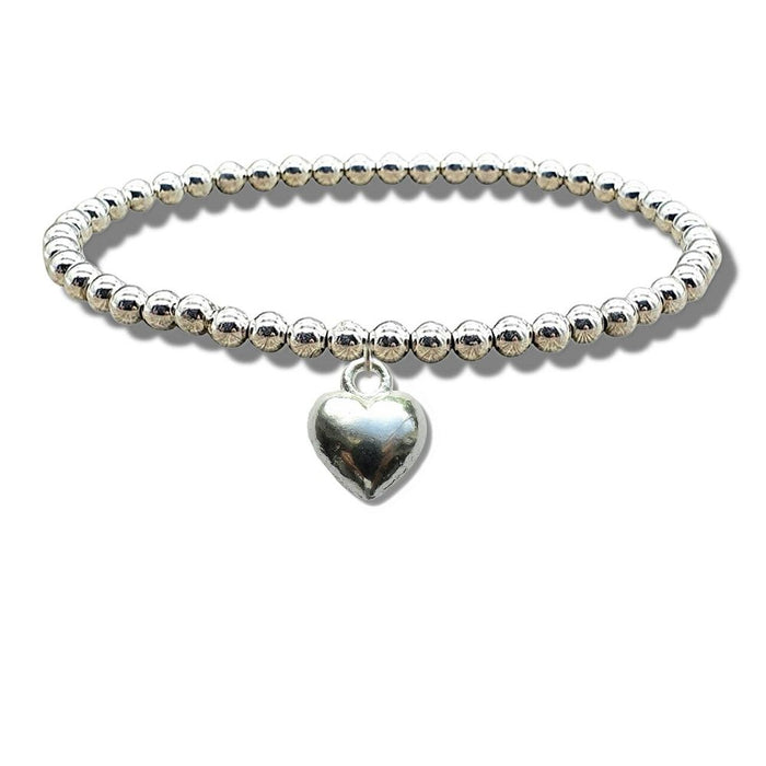 Puff Heart Silver Beaded Bracelet - Perfect Gift for Her - High Quality and Stunning Design - Free Shipping