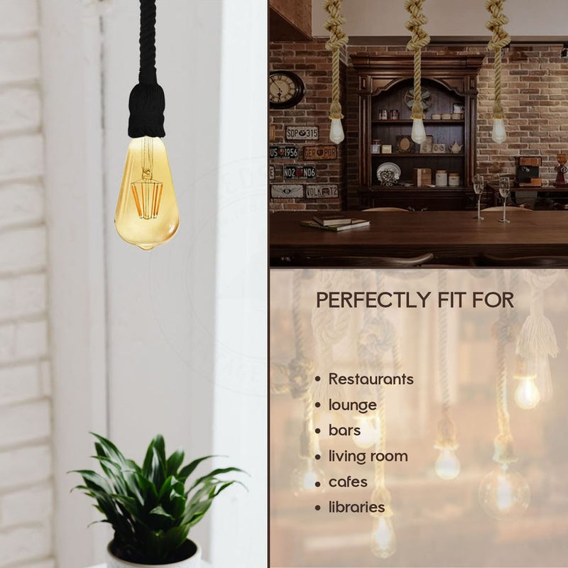 Vintage Pendant Light | 1m Hemp Rope Hanging Lamp | Metal E27 Ceiling Lamp
