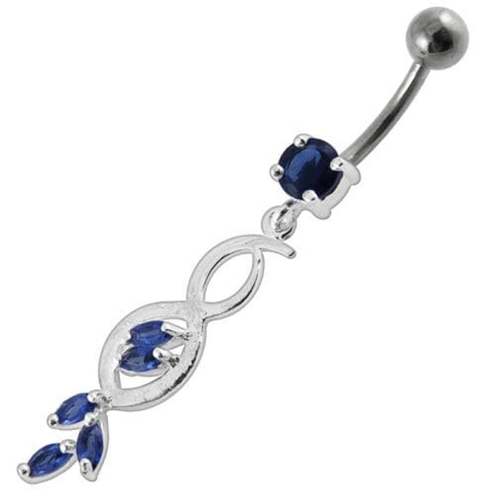 Multi Stone Jeweled Fancy Dangling SS Banana Bar Belly Ring