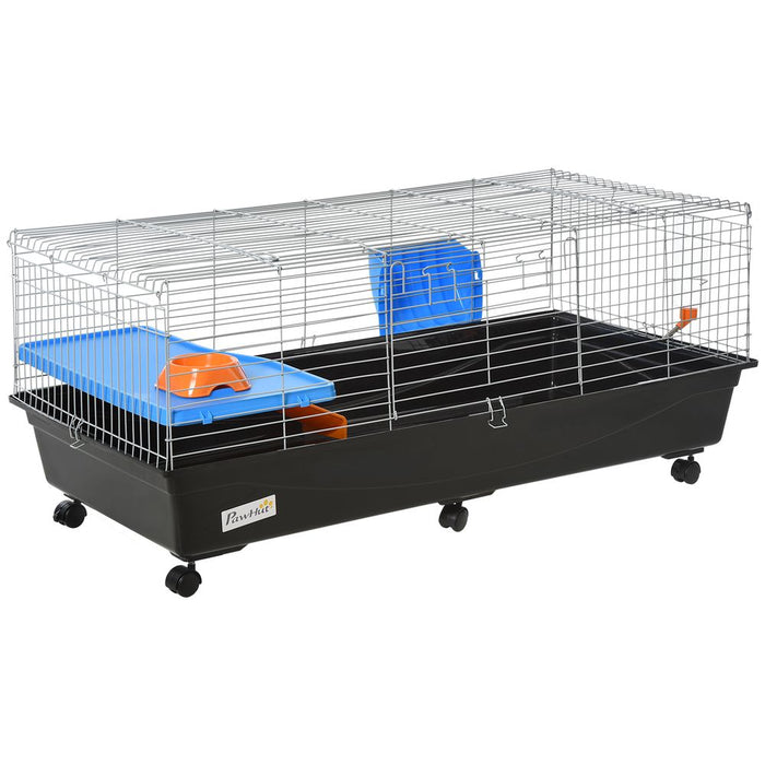 PawHut 119cm Small Animal Cage for Rabbit Ferret Guinea Pig w/ Food Dish Black