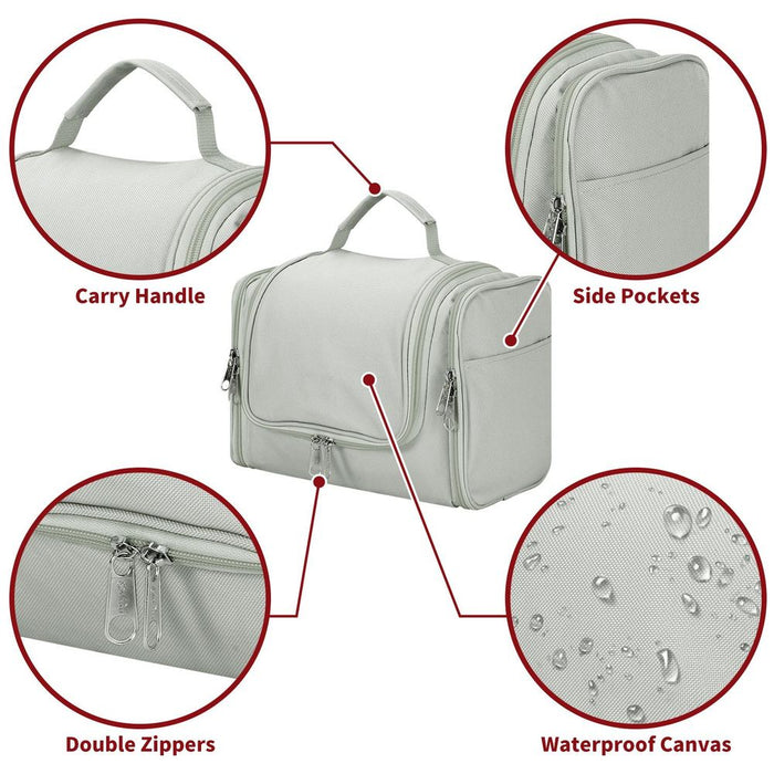 VINSANI Toiletry Bag L.GREY - Organiser for Bathroom, Travel, Makeup - High Quality, Space Saving