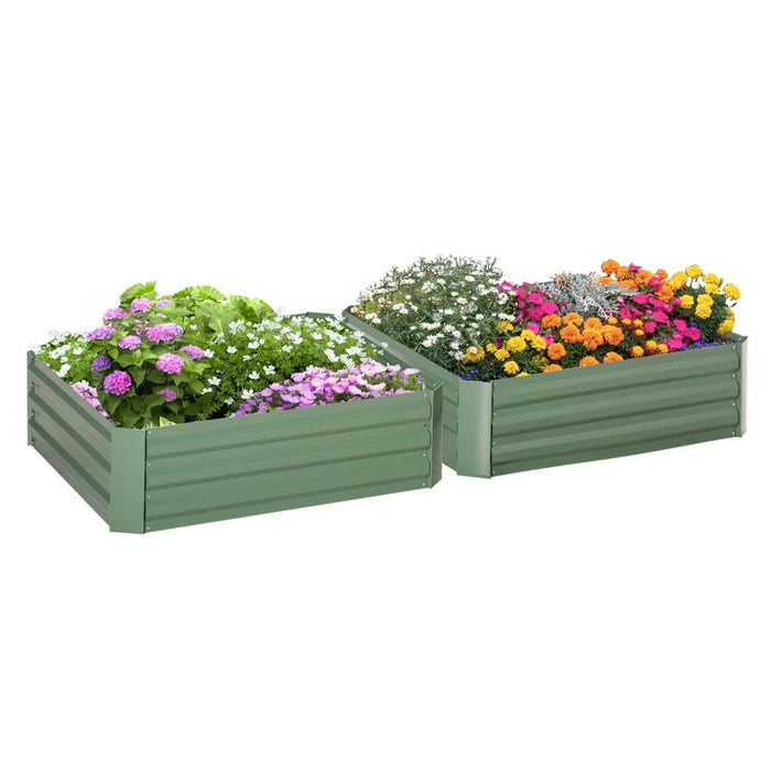 Outsunny Set of 2 Raised Garden Bed Galvanised Planter Box Easy Setup Green